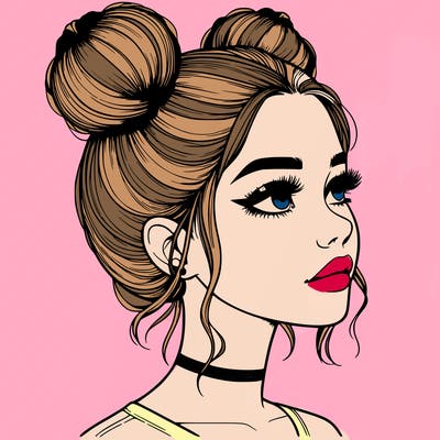 realistic girl with buns on the top of her head
