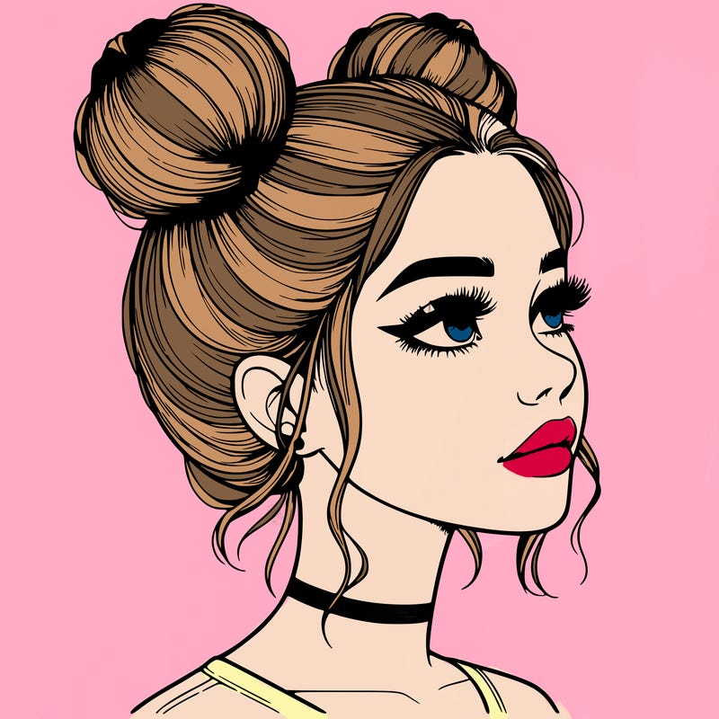 realistic girl with buns on the top of her head