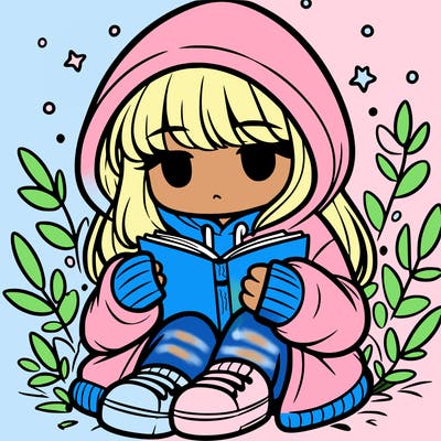 girl in oversized hoodie reading a book