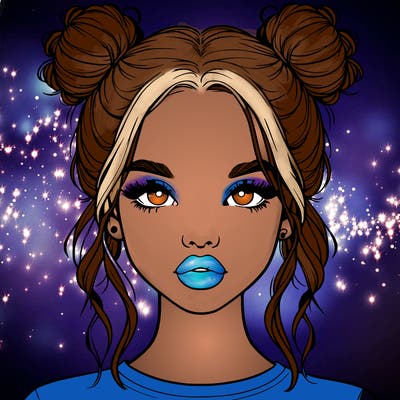 realistic girl with two buns in hair and lips