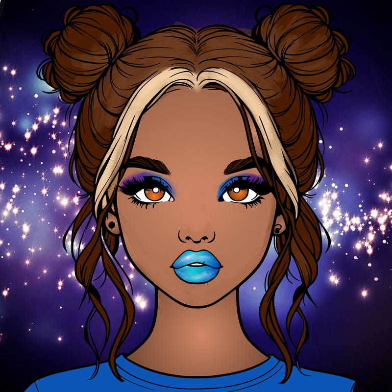 realistic girl with two buns in hair and lips