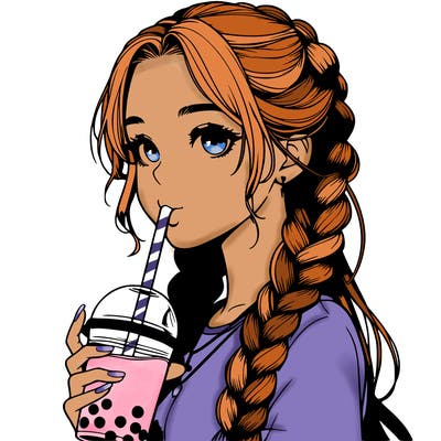 realistic girl with braided hair drinking boba
