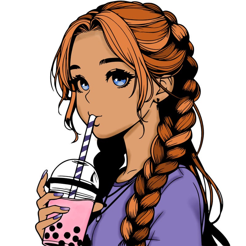 realistic girl with braided hair drinking boba