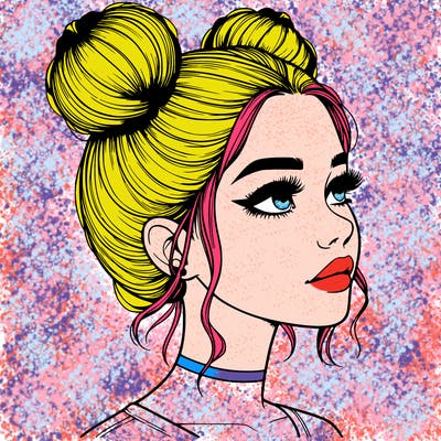 realistic girl with buns on the top of her head