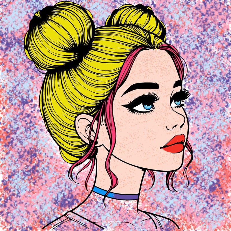 realistic girl with buns on the top of her head