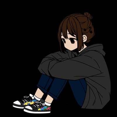 sad anime girl sitting alone