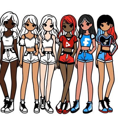 a group of girls wearing crop tops and shorts