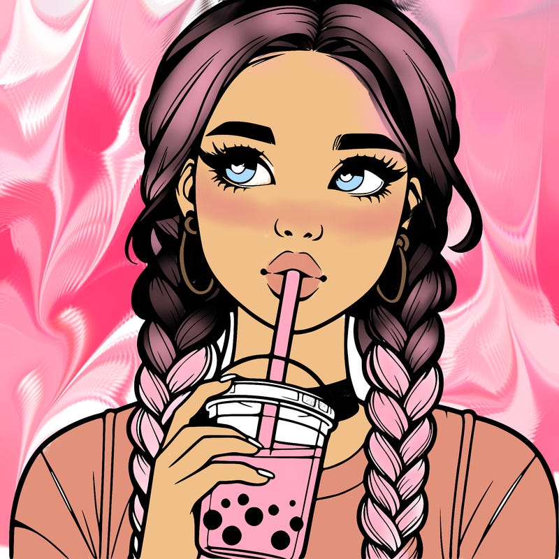 realistic girl with braided hair drinking boba