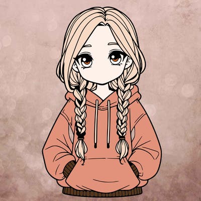 a realistic girl with a oversized hoodie and she has braids