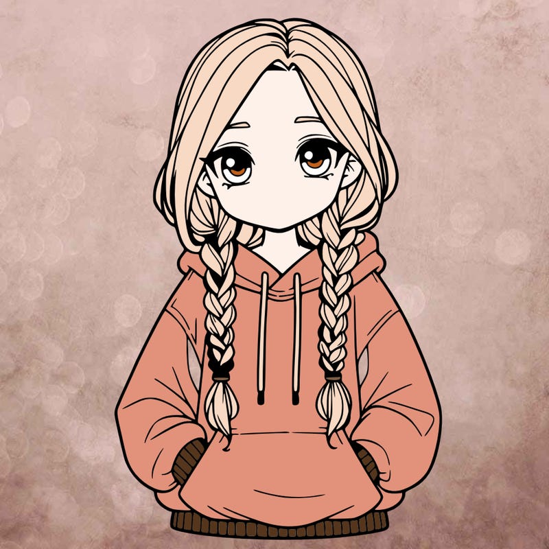 a realistic girl with a oversized hoodie and she has braids