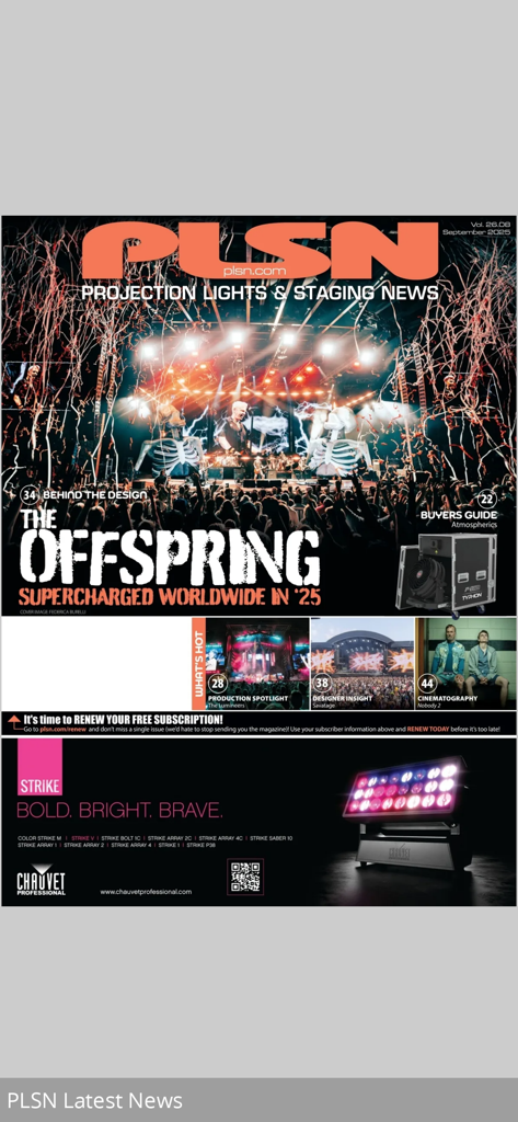 PLSN - Digital cover of PLSN magazine September 2025 issue featuring The Offspring live concert production