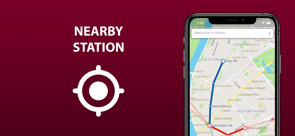 A smartphone screen displaying the nearby station feature with a transit map and geolocation interface for Florence transport.
