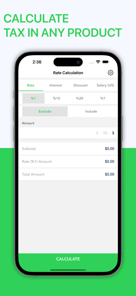 製品の税率を計算するためのモバイルアプリのインターフェース