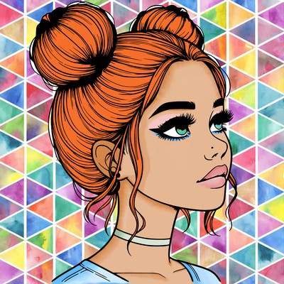 realistic girl with buns on the top of her head