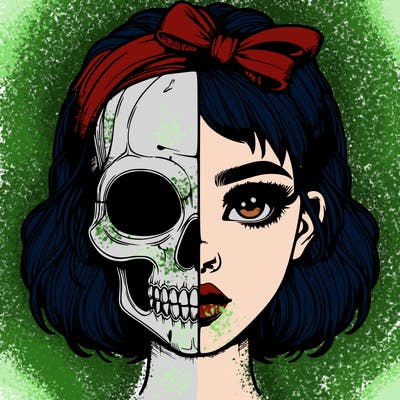 realistic girl with half skull mask