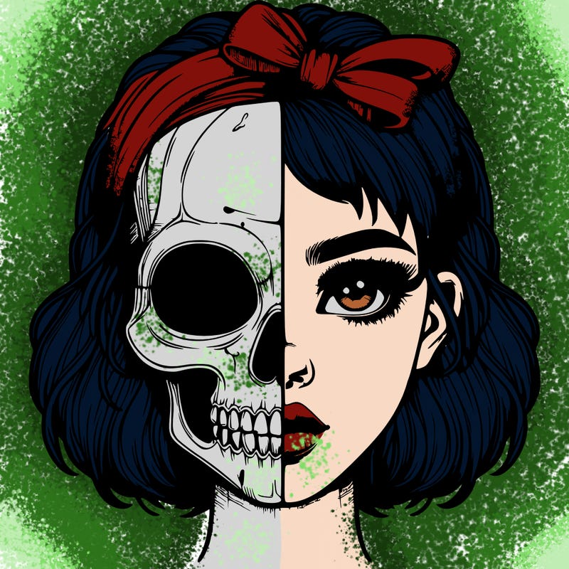 realistic girl with half skull mask