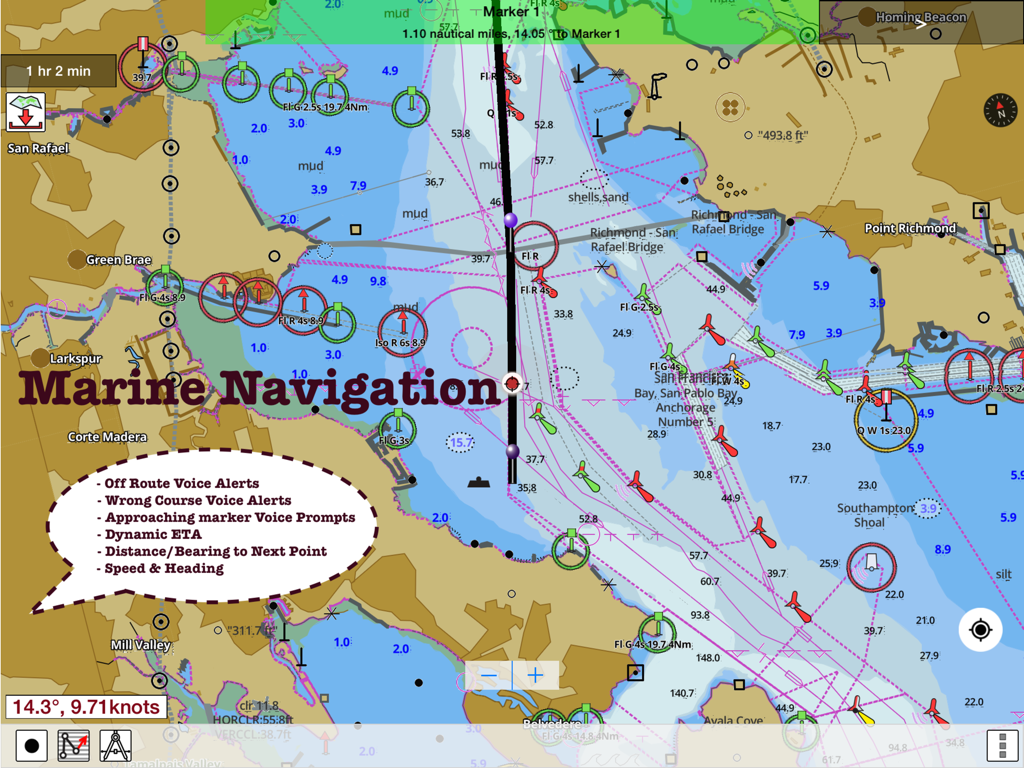 i-Boating:HD Gps Marine Charts - Detailed nautical map in the i-Boating app featuring route assistance and marine navigation voice alerts.