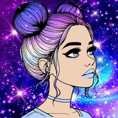 realistic girl with buns on the top of her head