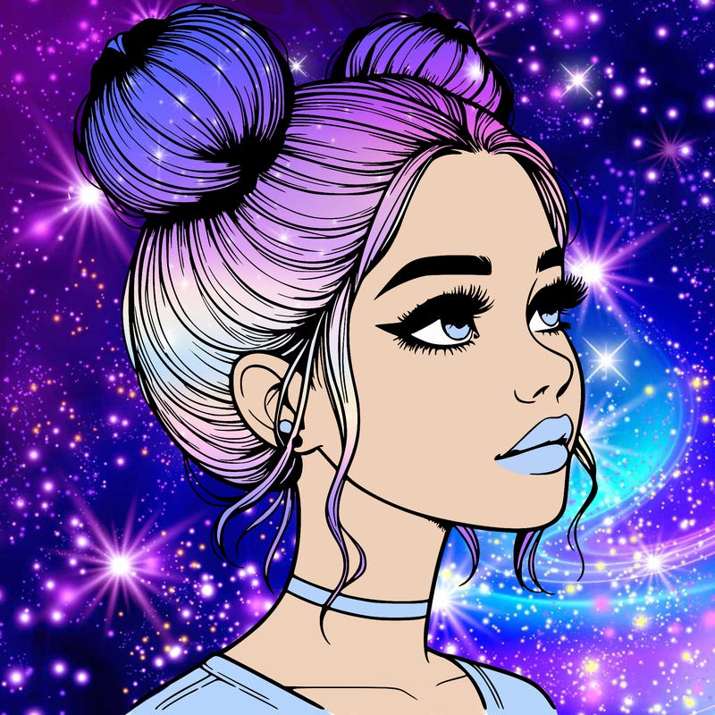 realistic girl with buns on the top of her head