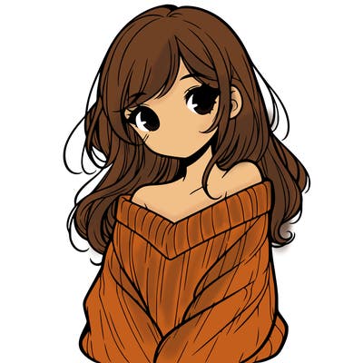 shy pretty girl wearing a sweater that is falling off one shoulder portrait