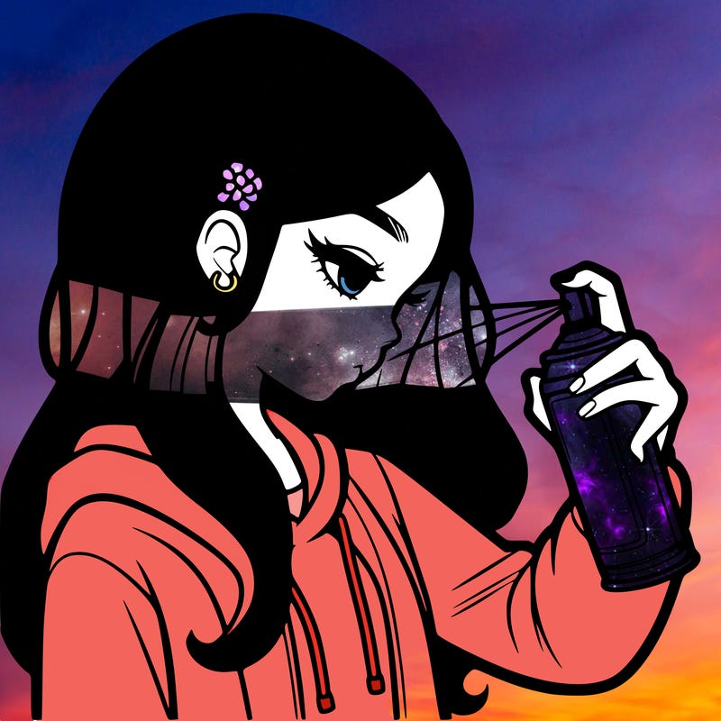 a realistic girl spray painting