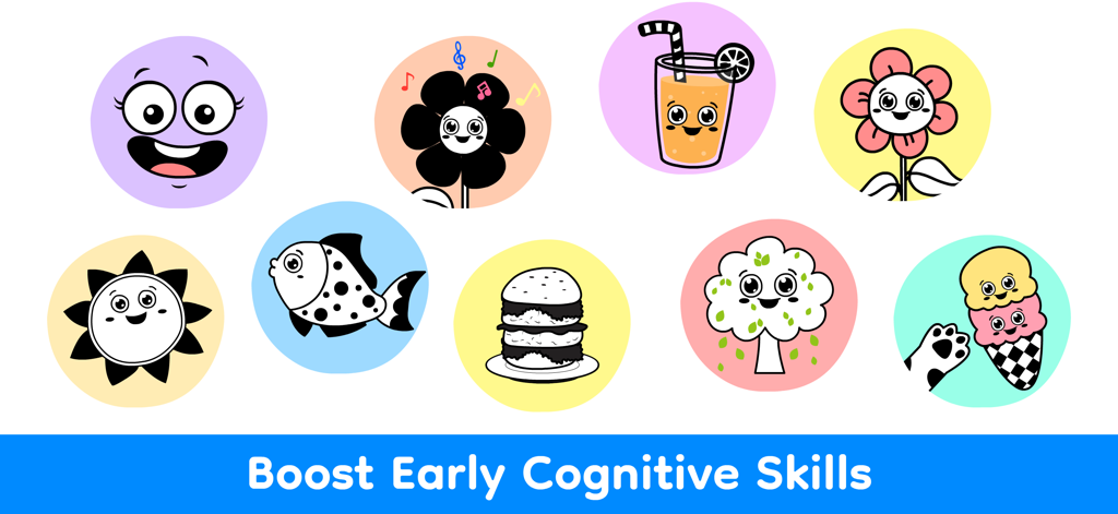 Infant Games for 1 Year Olds - High contrast cute character icons for baby cognitive development games
