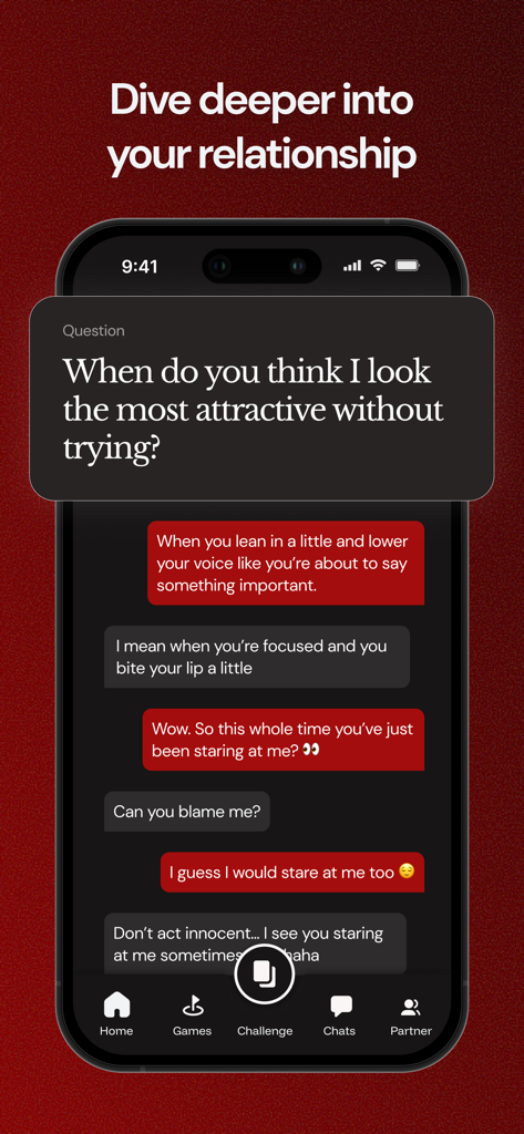 Tethered: Couples Games Daily - Tethered app daily relationship question and private chat interface for couples