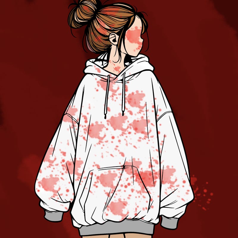 realistic girl with a oversized sweatshirt on and a bun