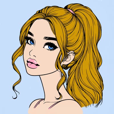 realistic girl with a ponytail on her hair and lips