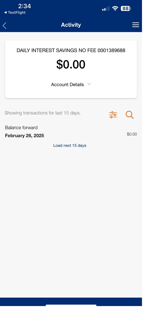 FirstOntario Mobile Banking - Screenshot of FirstOntario Mobile Banking app showing savings account activity and balance