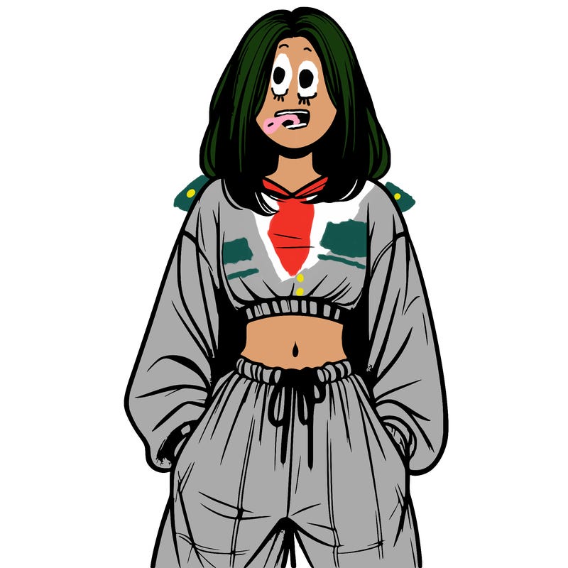 realistic girl faceless with baggy pants and a crop top