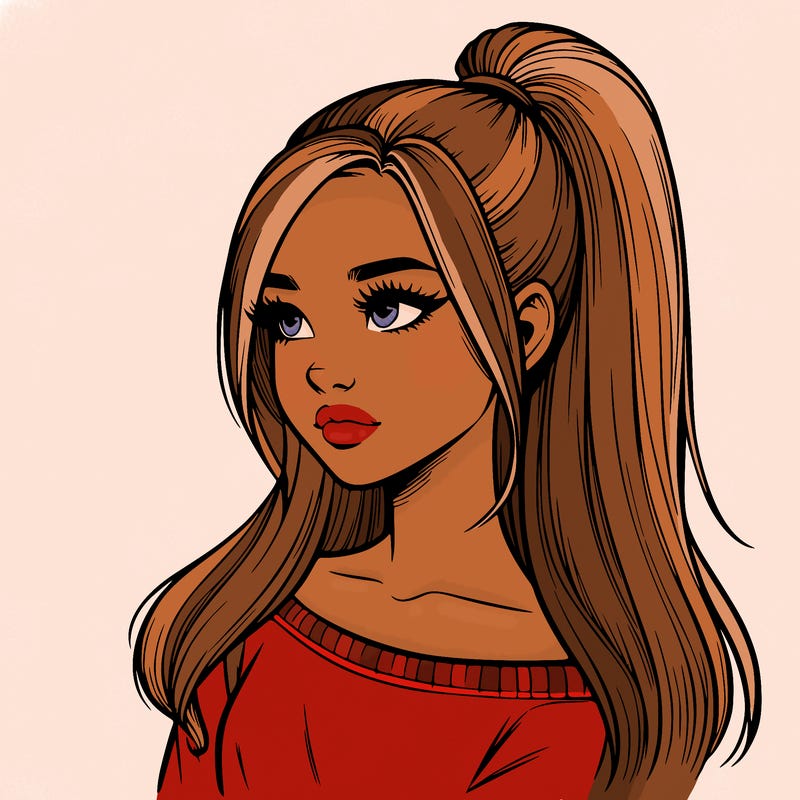 realistic girl with a high ponytail