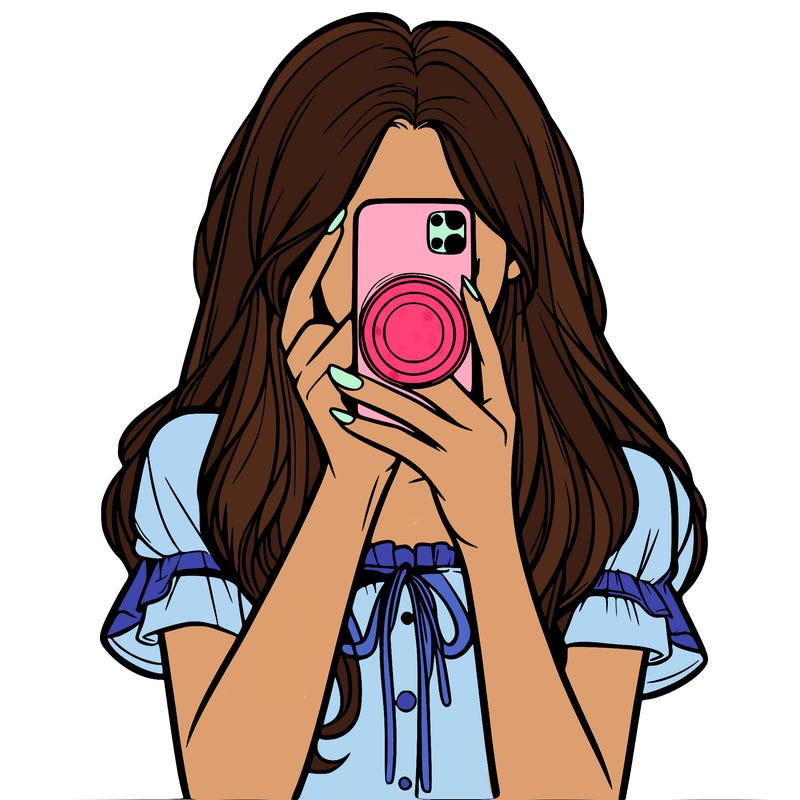 a realistic girl holding her phone taking pictures