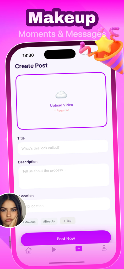 Enamr - Post creation interface for uploading beauty tutorials and makeup looks on the Enamr app