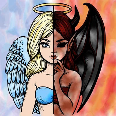 realistic angel half demon