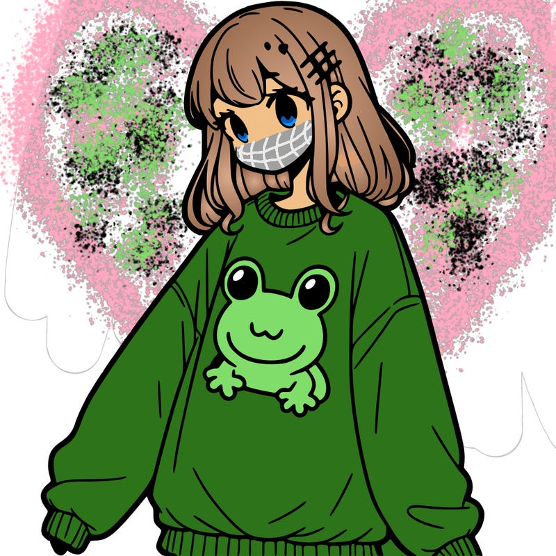 girl wearing frogging sweatshirt