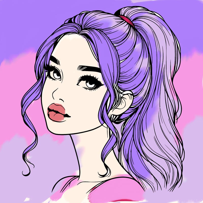 realistic girl with a ponytail on her hair and lips