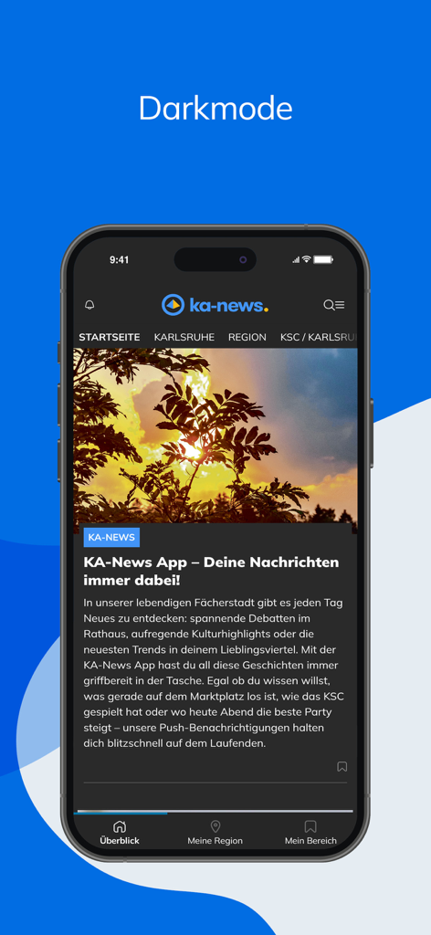 KA-News - KA-News mobile app showing a local news article in dark mode