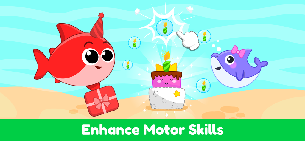 Kids Nursery Rhymes & Songs 1+ - Juego interactivo de puzle de tiburón bebé para mejorar las habilidades motoras finas de los pequeños.