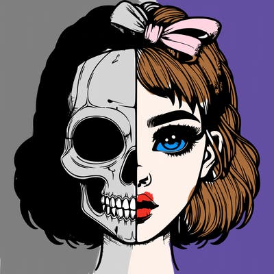 realistic girl with half skull mask