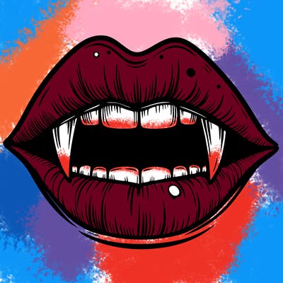 lips with vampire teeth