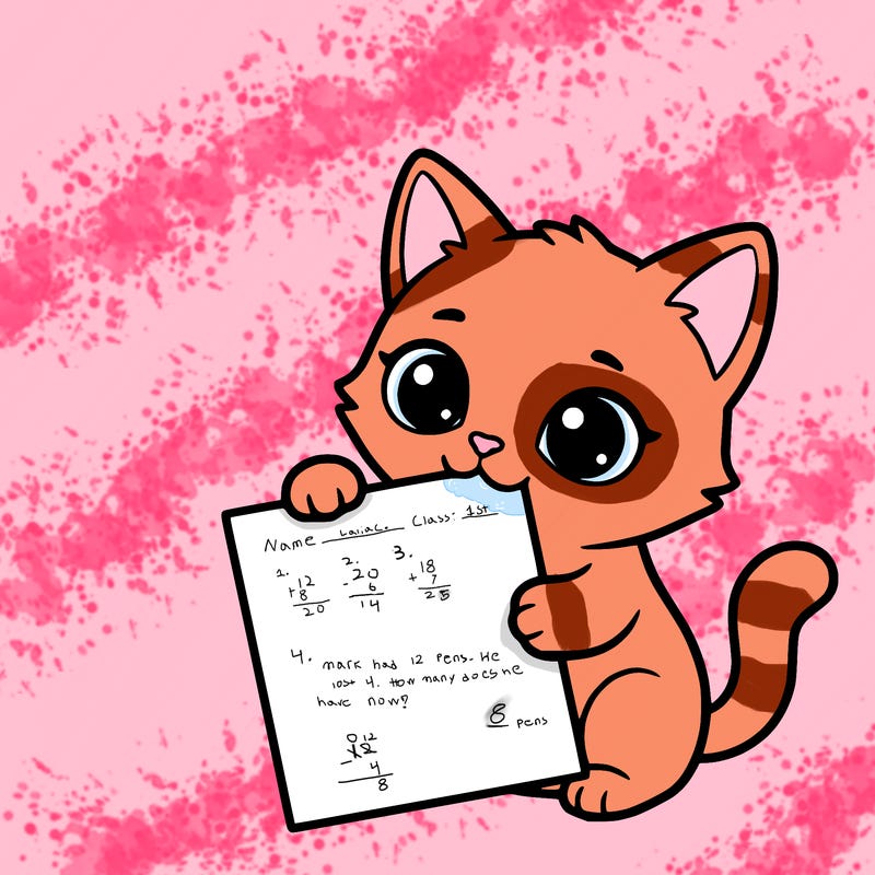 a small cat with a blank sheet of paper in its hand. the cat is sooooooo cute!