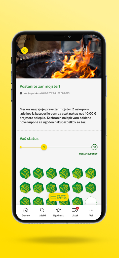 MERKUR Zate - Tela do aplicativo móvel Merkur Zate mostrando uma promoção de fidelidade "grill master" e o status dos pontos de recompensa