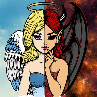 realistic angel half demon