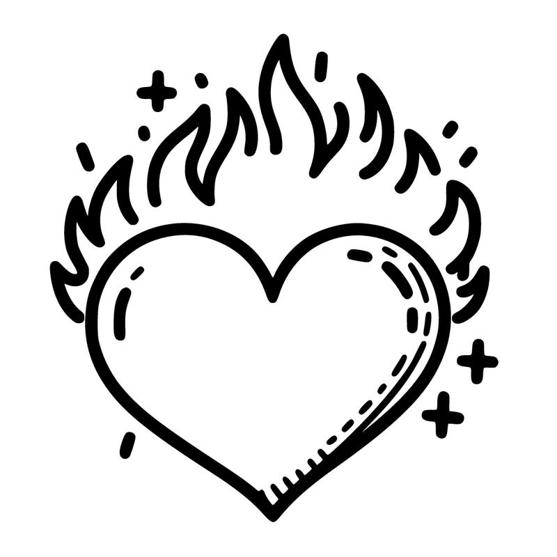 a heart with fire