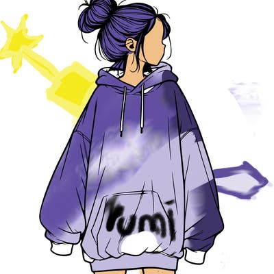 realistic girl with a oversized sweatshirt on and a bun