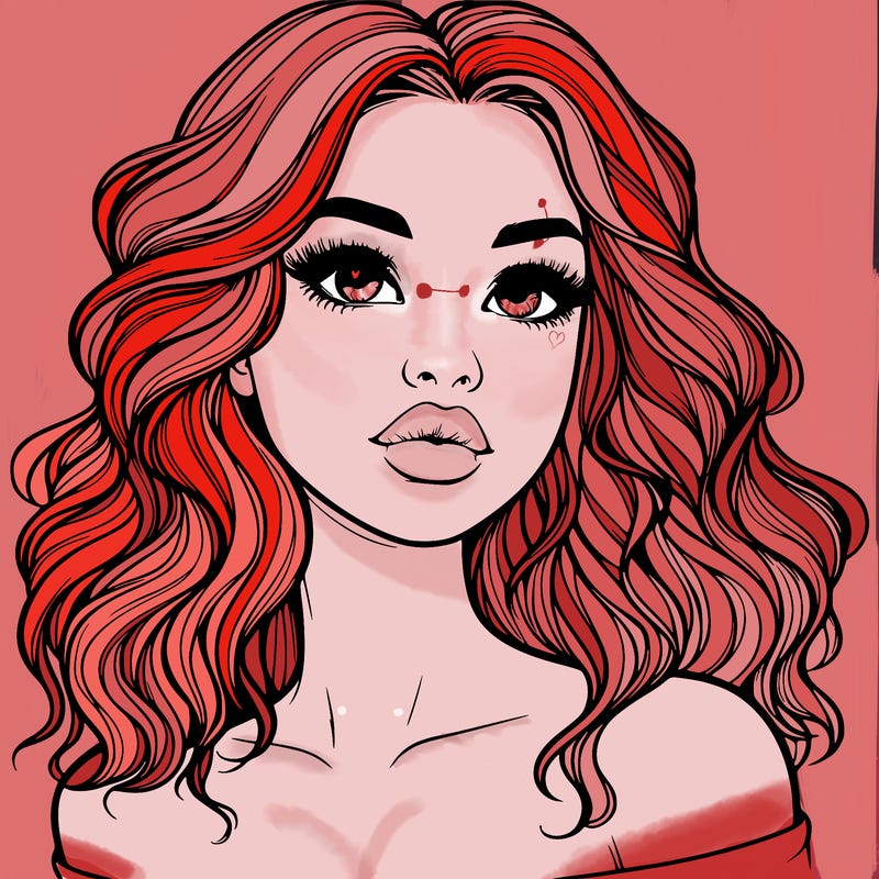 realistic girl with wavy hair and lips