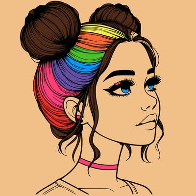 realistic girl with buns on the top of her head