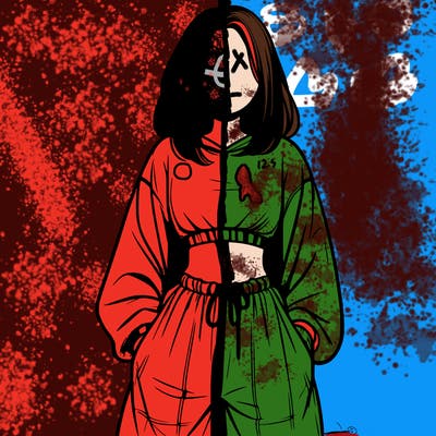 realistic girl faceless with baggy pants and a crop top