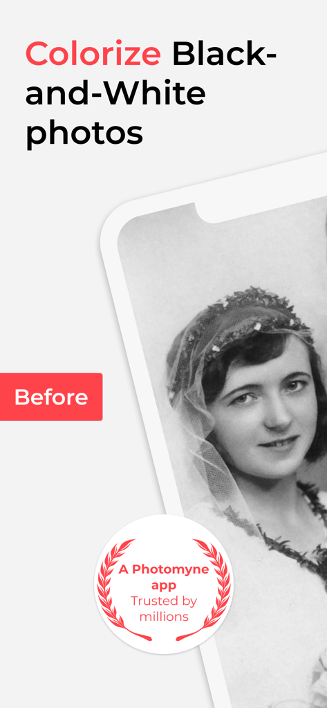 Black and white vintage photo of a woman in the Colorize app by Photomyne
